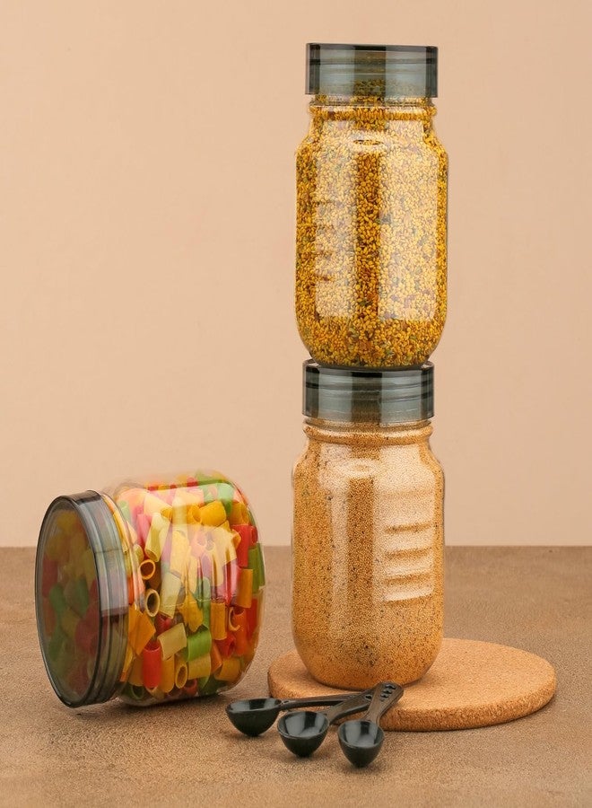 HAPPI Multipurpose Unbreakable Plastic Transparent Storage Containers For Kitchen Airtight Masala Box Dabba Spice, Cereal, Dry Fruits Spice Box 750 Ml With Spoons (Set Of 3 Pcs - Black) - Image 2